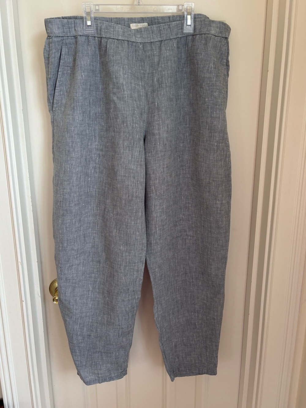Eileen Fisher Petite Light Blu Linen slim leg Pants-size Large petite